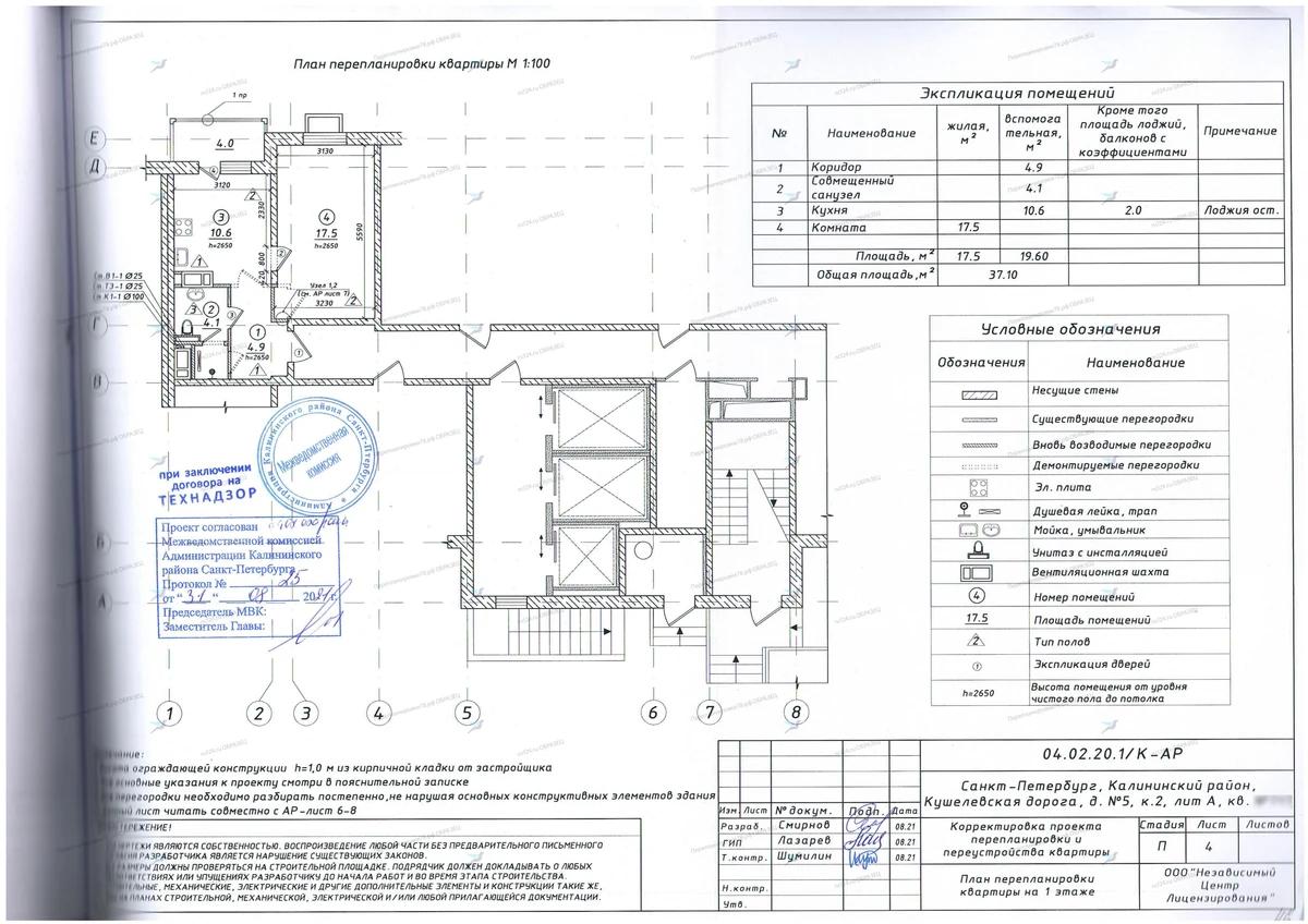 📌 Согласование перепланировки с проёмом в несущей и душевой зоной: Кушелевская дорога, 5, корп. 2, лит. А (Калининский район СПб)