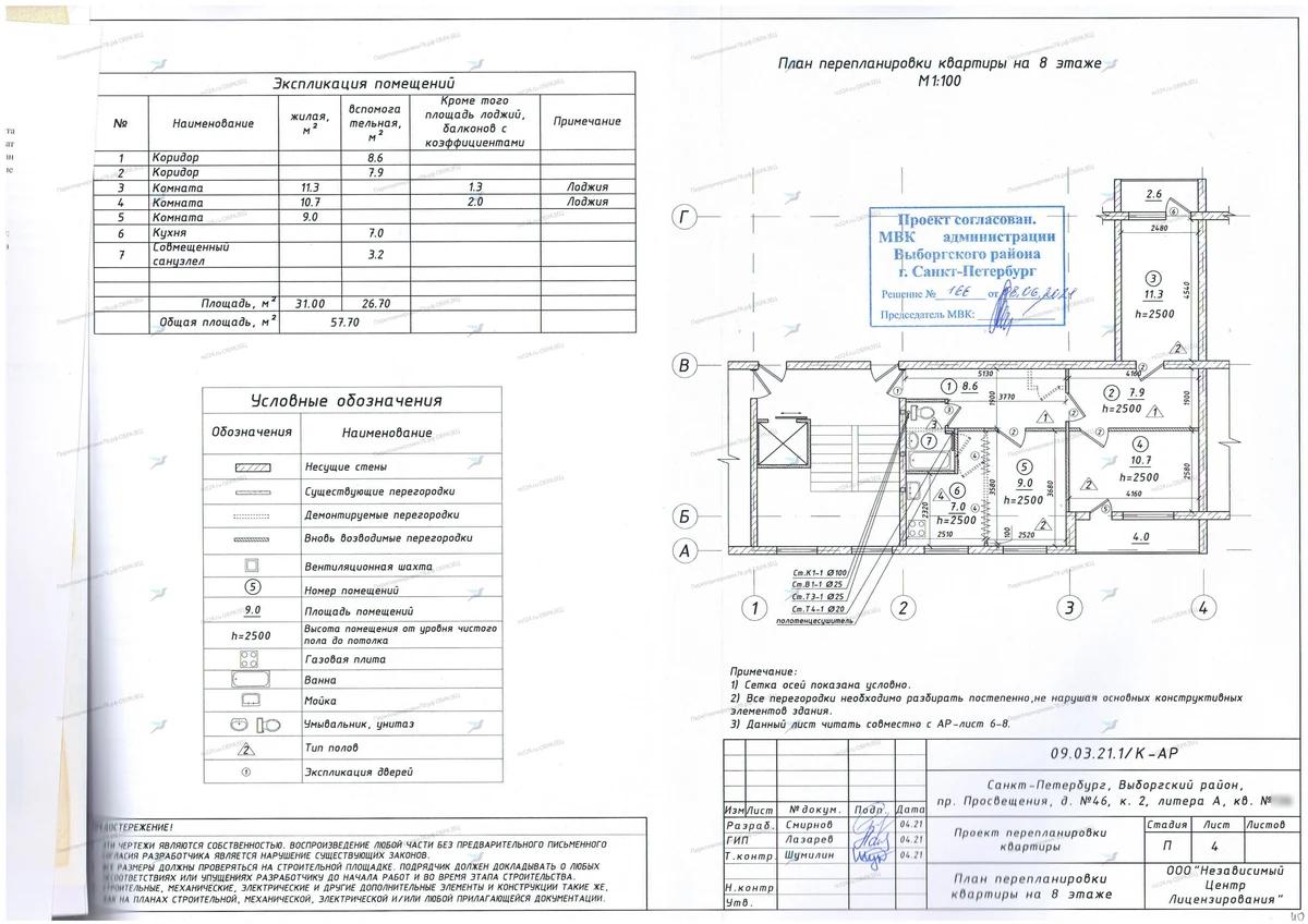Перепланировка с кухней-гостиной и увеличением санузла: ул. Сантьяго-де-Куба, 4, корп. 3 (Выборгский район СПб)