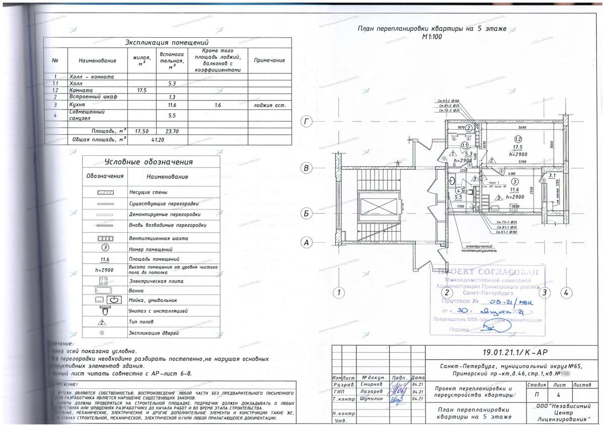 Проект перепланировки под ключ: ул. Парашютная, 17/1 (Приморский район СПб)