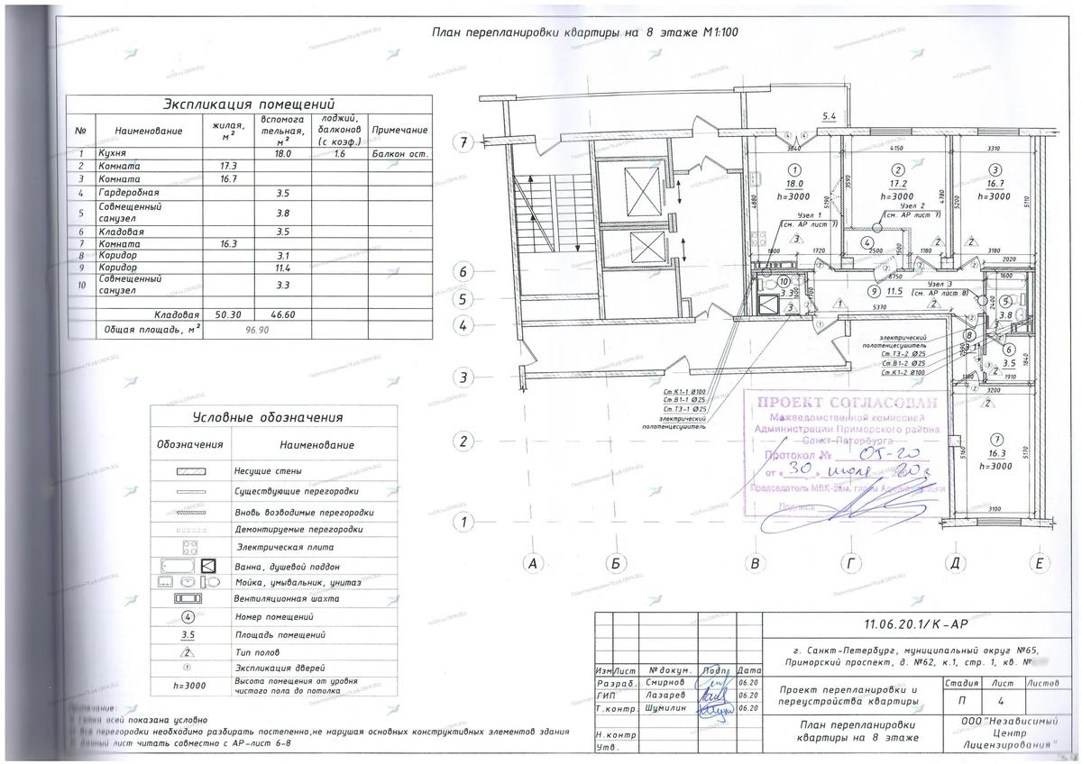 📌 Перепланировка с гардеробной и новым проёмом: Приморский пр., 62, корп. 1, стр. 1 (Приморский район СПб)