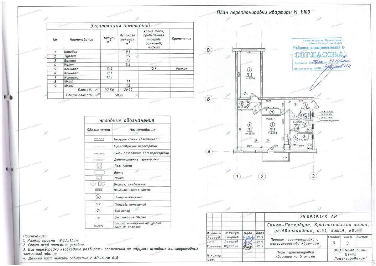 Перепланировка с раздвижной дверью и расширением ванной: ул. Авангардная, 41 (Красносельский район СПб)