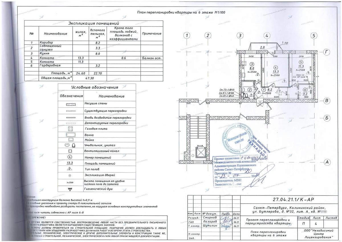 Перепланировка с объединением санузлов и демонтажом двери: Кушелевская дорога, 3, корп. 2 (Калининский район СПб)