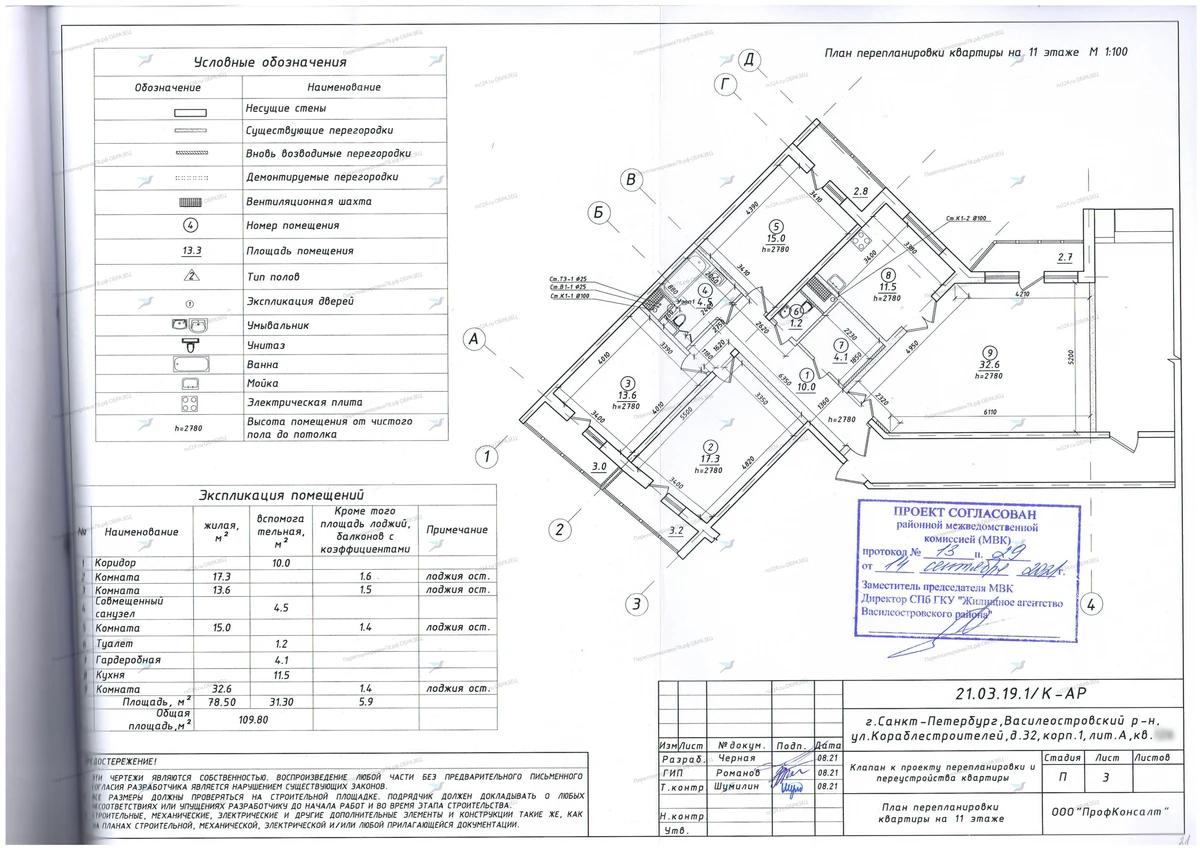 📌 Перепланировка с гардеробной и новыми проёмами: ул. Кораблестроителей, 32, корп. 1, лит. А (Василеостровский район СПб)