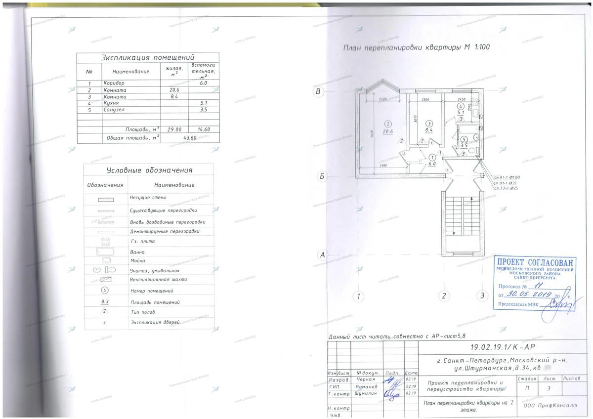📌 Согласование перепланировки с объединением санузла и демонтажем встроенного шкафа: ул. Штурманская, 34, лит. А (Московский район СПб)