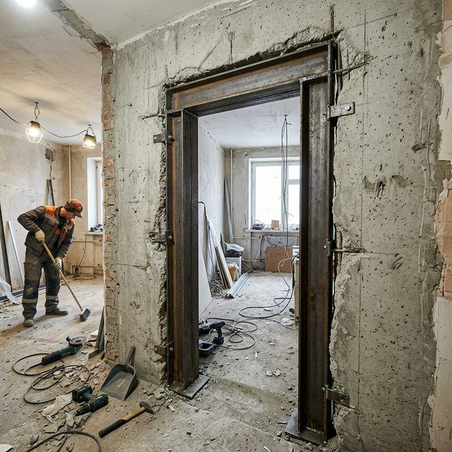 Проем в несущей стене с усилением швеллерами